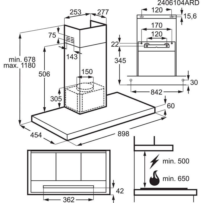 AEG Campana GB67D91HL Decorativa 90 cm Hob2Hood Inox/Panel Cristal Negro 730 m³/h 3+1 Intensiva Función Brisa LED Clase A - Imagen 2