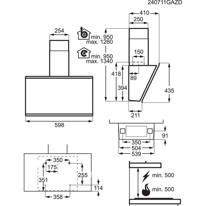 AEG Campana GV77D61SB Serie 7000 SilenceTech 60 cm Negra 760 m³/h 3+2 velocidades Breeze Hob2Hood Clase A+ - Imagen 2
